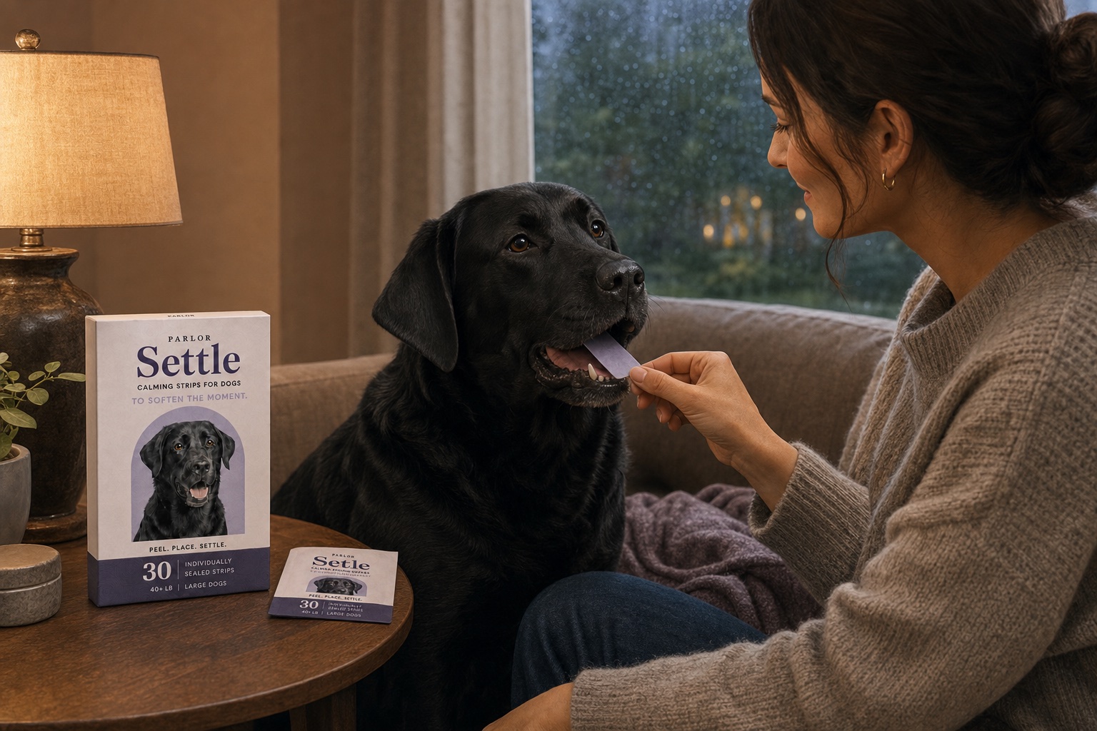 Sharing a quiet moment at home with a dog.